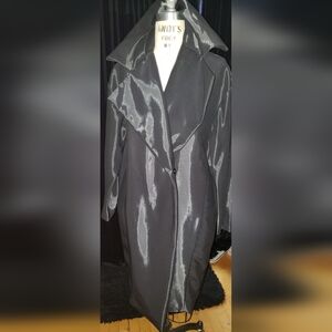 Donna Karan Collection black shiny tailor silk detail lightweight coat M